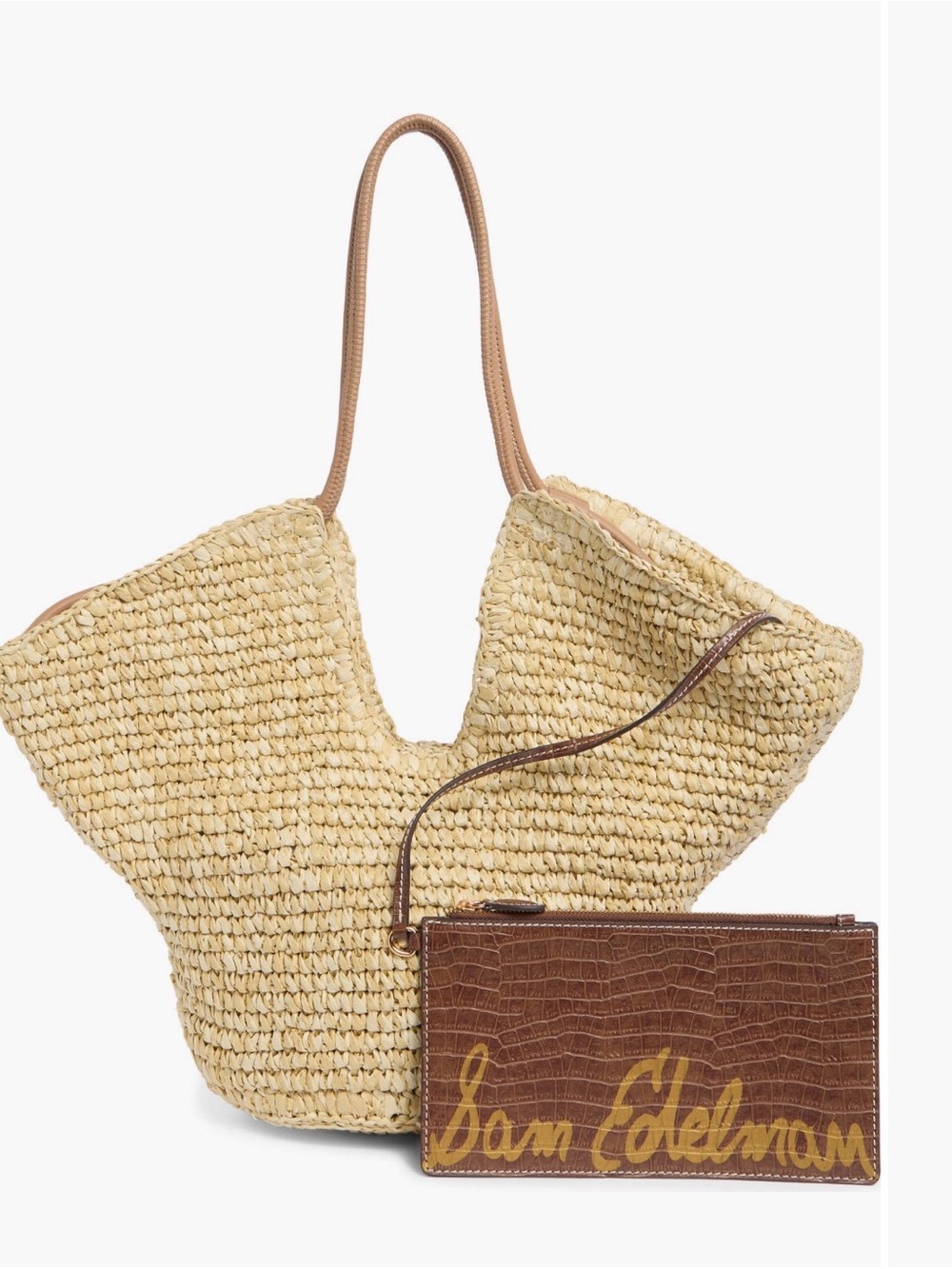 Sam Edelman Natural Straw Tote with Brown Croc Pouch